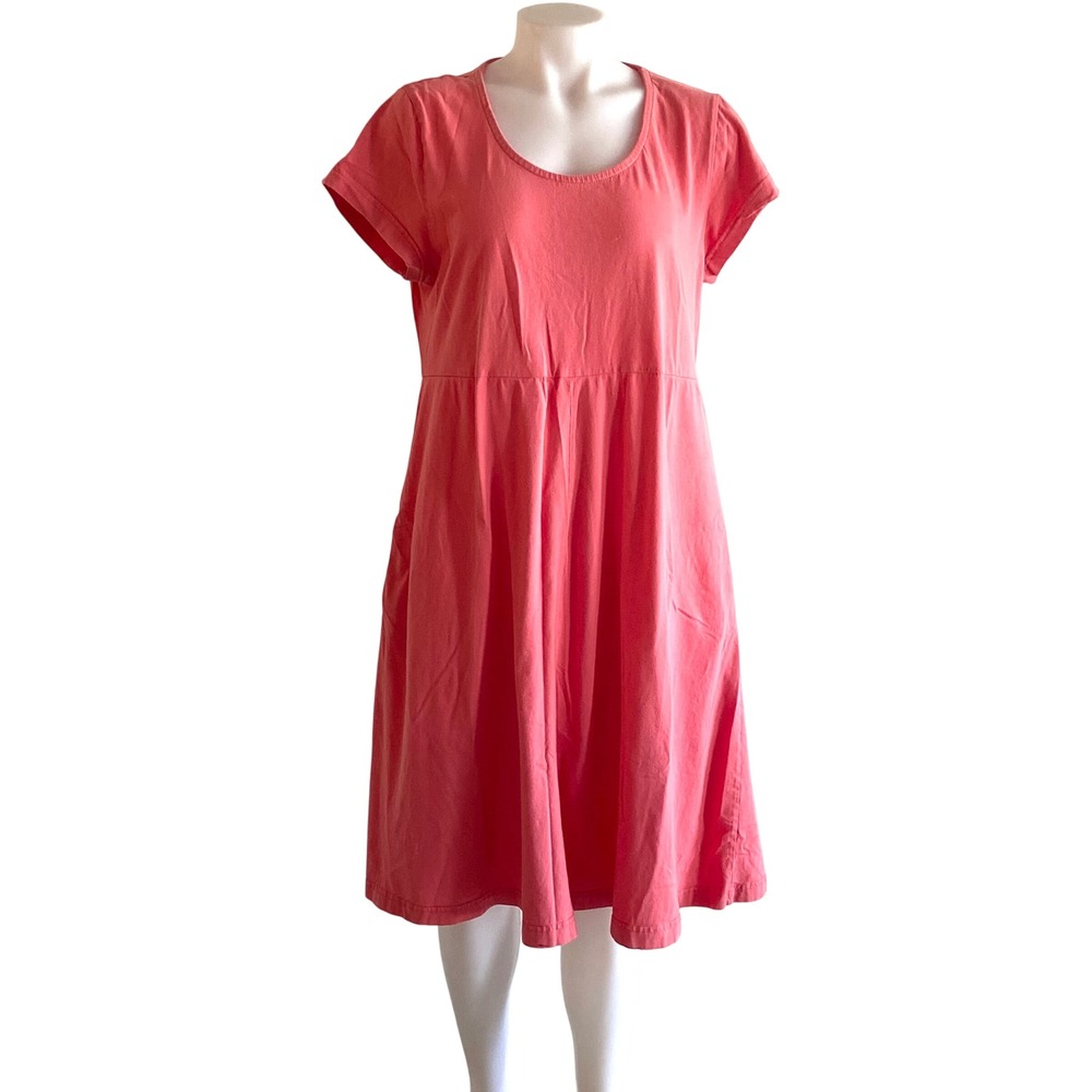 The Paragon Vintage Coral Pink Cotton Knit Midi Dress XL Short Sleeve Pocket XL